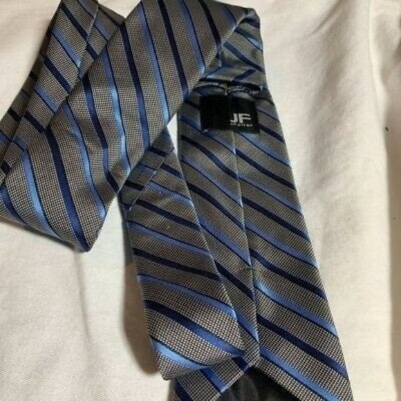 J Ferrar Mens Tie Black Blue Diagonal Stripe Tied Necktie Business Dress Career - Picture 2 of 4